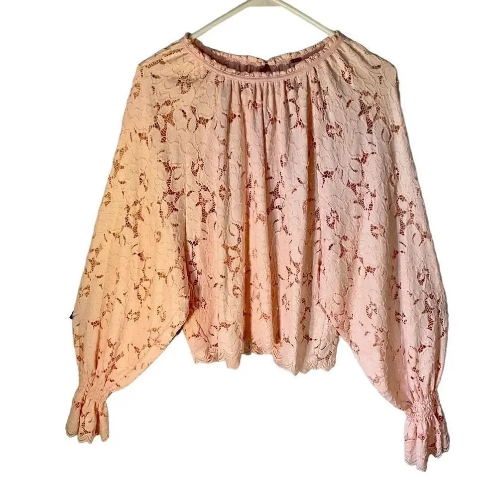 Free People Olivia Lace Top, Soft girl Pink, Dolman Sleeves bridgerton princess